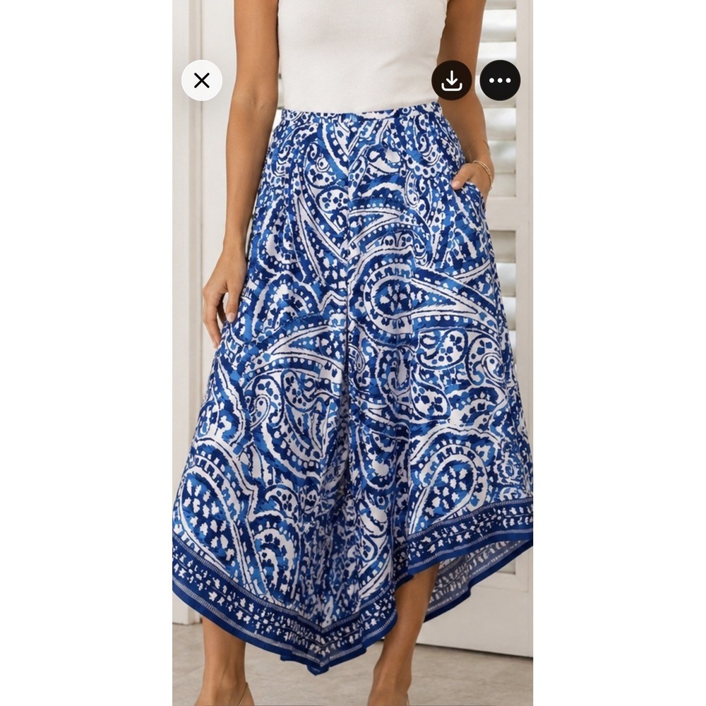 Chico's  Large 2 Asymmetrical Midi Skirt Pull On Elastic Waist